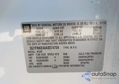 2010 Cadillac Srx Turbo Premium z USA, uszkodzony, nr VIN 3GYFNKE40AS574704